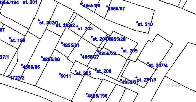 Parcela st. 4855/29 v KÚ Zaječí, Katastrální mapa