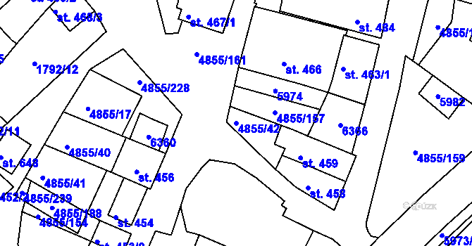 Parcela st. 4855/42 v KÚ Zaječí, Katastrální mapa