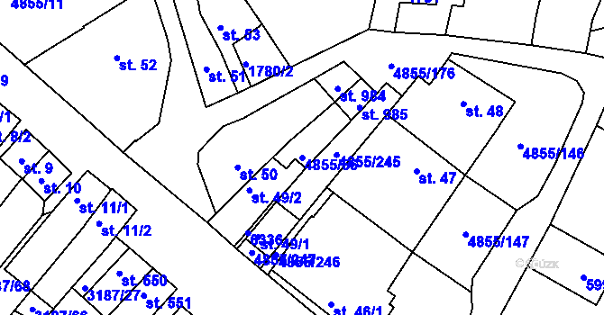 Parcela st. 4855/56 v KÚ Zaječí, Katastrální mapa