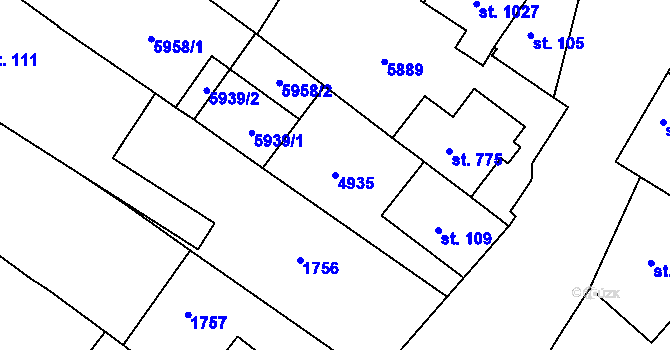 Parcela st. 4935 v KÚ Zaječí, Katastrální mapa