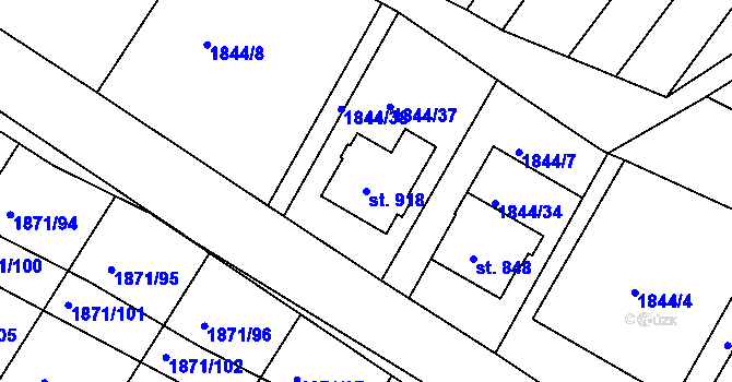Parcela st. 918 v KÚ Zaječí, Katastrální mapa