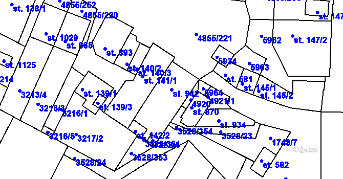 Parcela st. 942 v KÚ Zaječí, Katastrální mapa