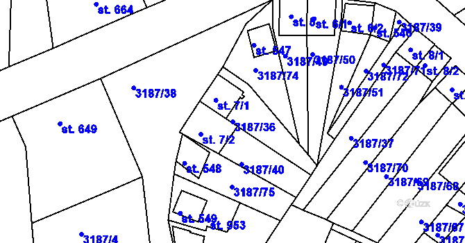 Parcela st. 3187/36 v KÚ Zaječí, Katastrální mapa
