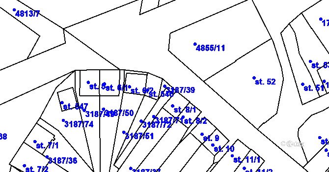 Parcela st. 3187/39 v KÚ Zaječí, Katastrální mapa