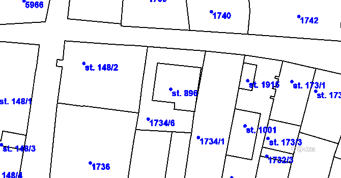 Parcela st. 896 v KÚ Zaječí, Katastrální mapa