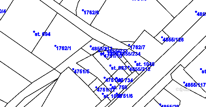 Parcela st. 4751/10 v KÚ Zaječí, Katastrální mapa