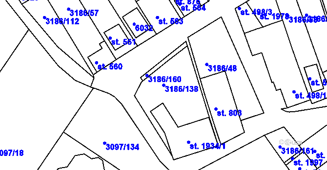 Parcela st. 3186/138 v KÚ Zaječí, Katastrální mapa