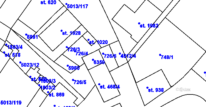 Parcela st. 726/6 v KÚ Zaječí, Katastrální mapa