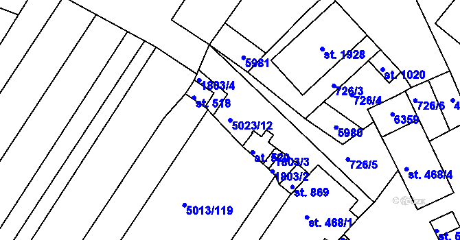 Parcela st. 5023/12 v KÚ Zaječí, Katastrální mapa