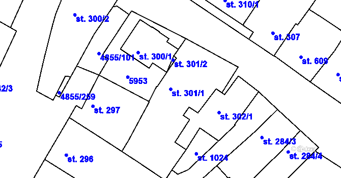 Parcela st. 301/1 v KÚ Zaječí, Katastrální mapa