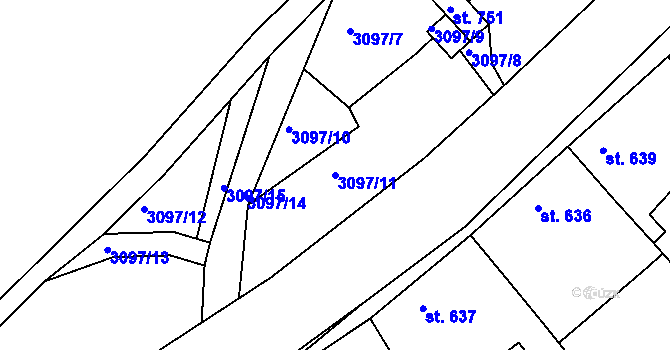 Parcela st. 3097/11 v KÚ Zaječí, Katastrální mapa