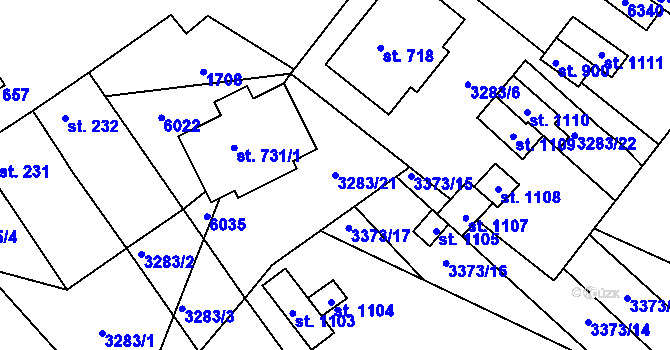 Parcela st. 3283/21 v KÚ Zaječí, Katastrální mapa