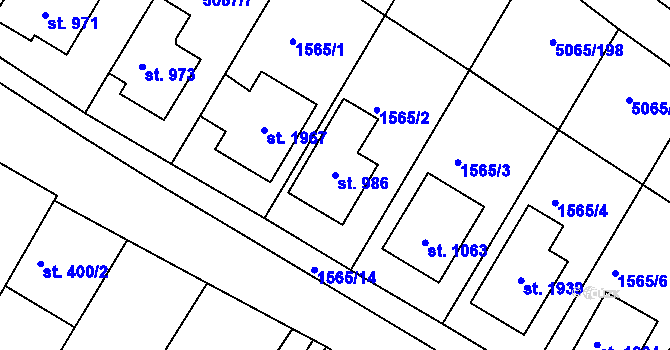 Parcela st. 986 v KÚ Zaječí, Katastrální mapa