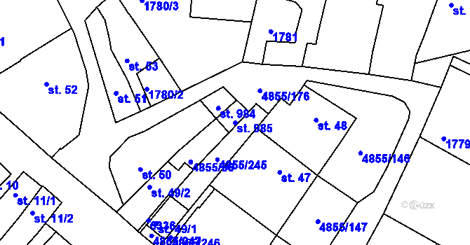 Parcela st. 985 v KÚ Zaječí, Katastrální mapa