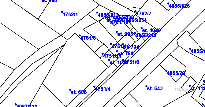 Parcela st. 4751/11 v KÚ Zaječí, Katastrální mapa