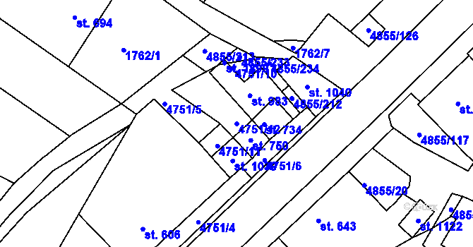 Parcela st. 4751/12 v KÚ Zaječí, Katastrální mapa