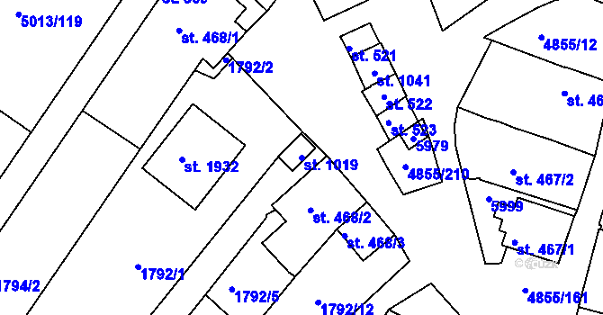 Parcela st. 1019 v KÚ Zaječí, Katastrální mapa