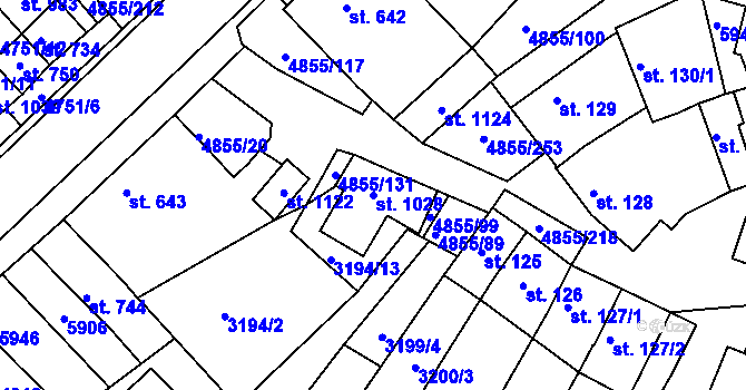 Parcela st. 1028 v KÚ Zaječí, Katastrální mapa