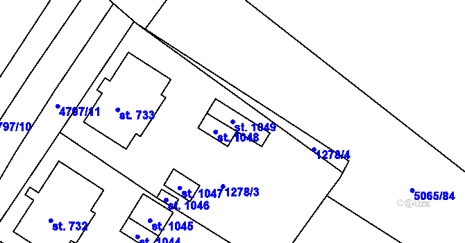 Parcela st. 1049 v KÚ Zaječí, Katastrální mapa