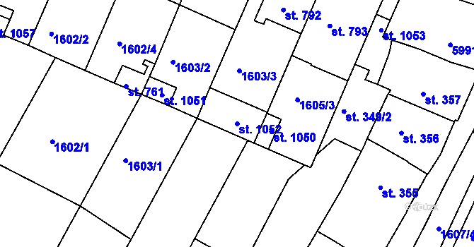 Parcela st. 1052 v KÚ Zaječí, Katastrální mapa