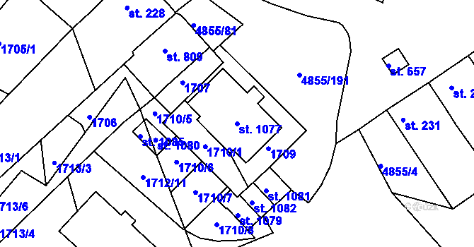 Parcela st. 1077 v KÚ Zaječí, Katastrální mapa
