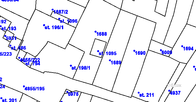 Parcela st. 1095 v KÚ Zaječí, Katastrální mapa