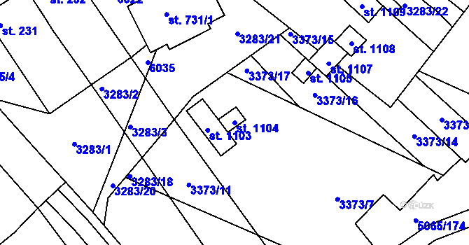 Parcela st. 1104 v KÚ Zaječí, Katastrální mapa