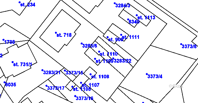 Parcela st. 1110 v KÚ Zaječí, Katastrální mapa