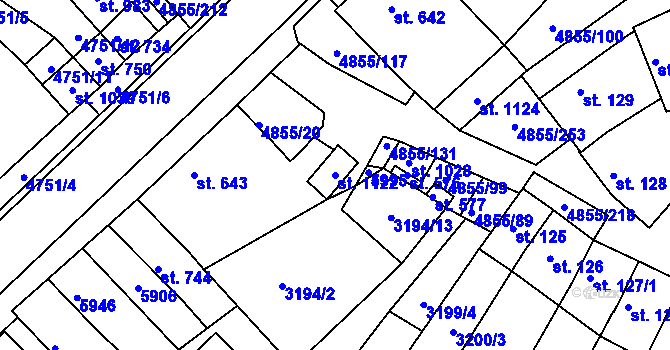 Parcela st. 1122 v KÚ Zaječí, Katastrální mapa
