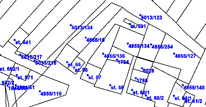Parcela st. 4855/136 v KÚ Zaječí, Katastrální mapa