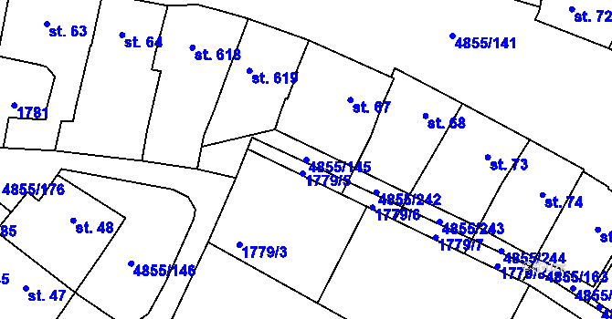 Parcela st. 4855/145 v KÚ Zaječí, Katastrální mapa
