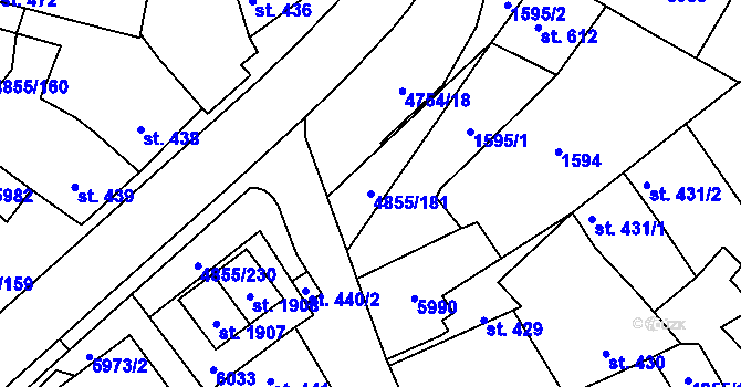 Parcela st. 4855/181 v KÚ Zaječí, Katastrální mapa