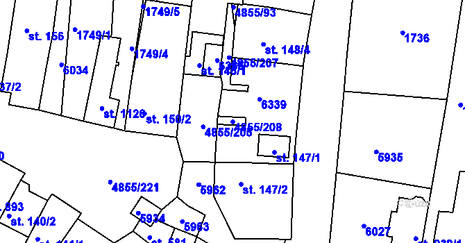 Parcela st. 4855/208 v KÚ Zaječí, Katastrální mapa