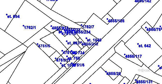 Parcela st. 4855/212 v KÚ Zaječí, Katastrální mapa