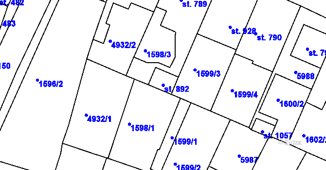 Parcela st. 892 v KÚ Zaječí, Katastrální mapa