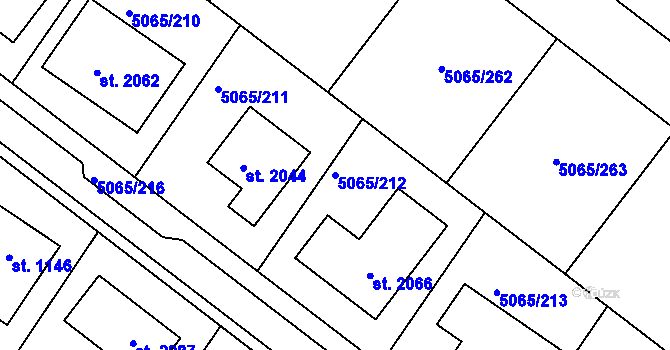 Parcela st. 5065/212 v KÚ Zaječí, Katastrální mapa
