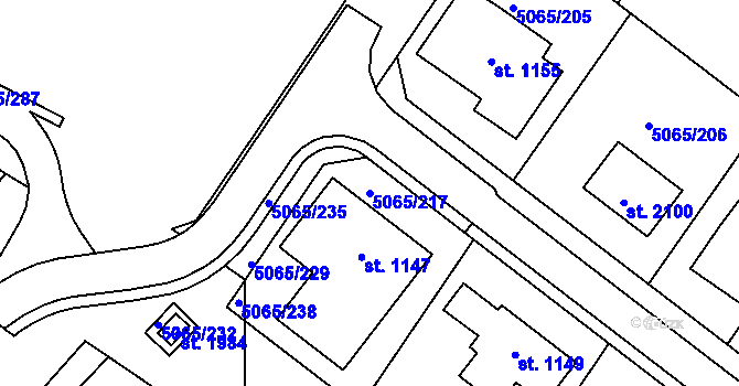 Parcela st. 5065/217 v KÚ Zaječí, Katastrální mapa