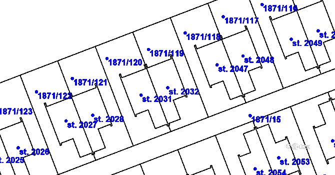 Parcela st. 2032 v KÚ Zaječí, Katastrální mapa