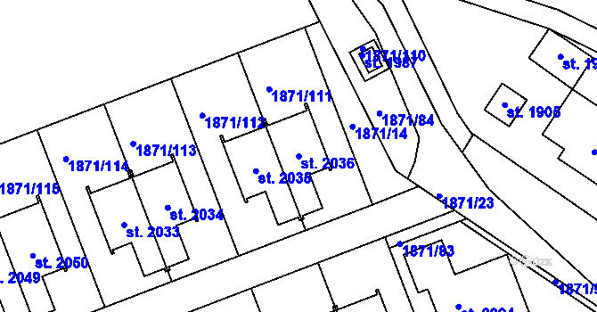 Parcela st. 2036 v KÚ Zaječí, Katastrální mapa