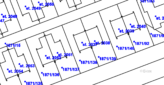Parcela st. 2037 v KÚ Zaječí, Katastrální mapa