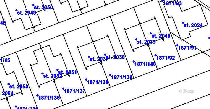 Parcela st. 2038 v KÚ Zaječí, Katastrální mapa