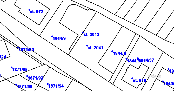 Parcela st. 2041 v KÚ Zaječí, Katastrální mapa
