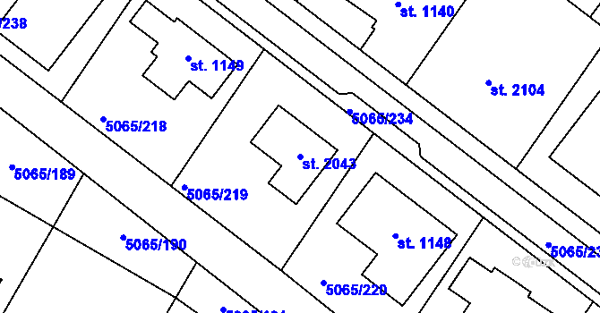 Parcela st. 2043 v KÚ Zaječí, Katastrální mapa