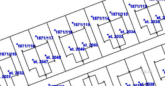 Parcela st. 2050 v KÚ Zaječí, Katastrální mapa