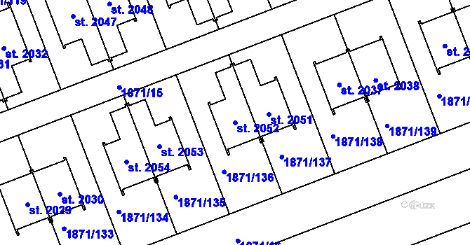 Parcela st. 2052 v KÚ Zaječí, Katastrální mapa