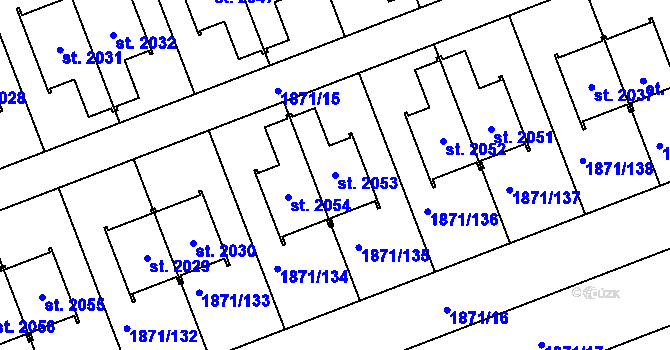 Parcela st. 2053 v KÚ Zaječí, Katastrální mapa