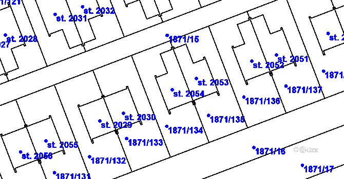 Parcela st. 2054 v KÚ Zaječí, Katastrální mapa