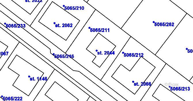 Parcela st. 2044 v KÚ Zaječí, Katastrální mapa