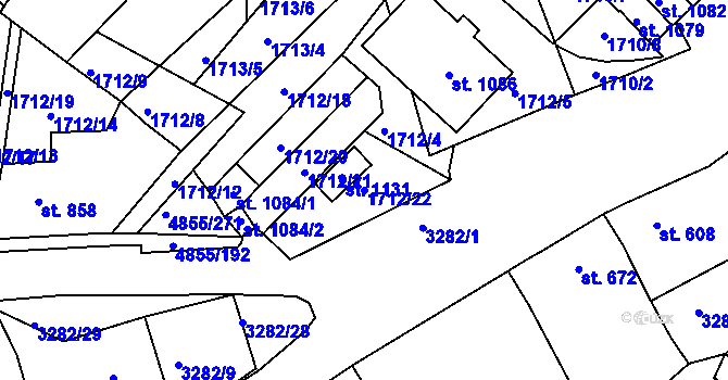 Parcela st. 1712/22 v KÚ Zaječí, Katastrální mapa