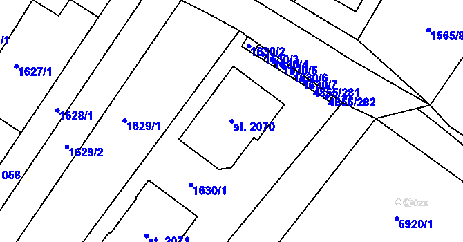 Parcela st. 2070 v KÚ Zaječí, Katastrální mapa